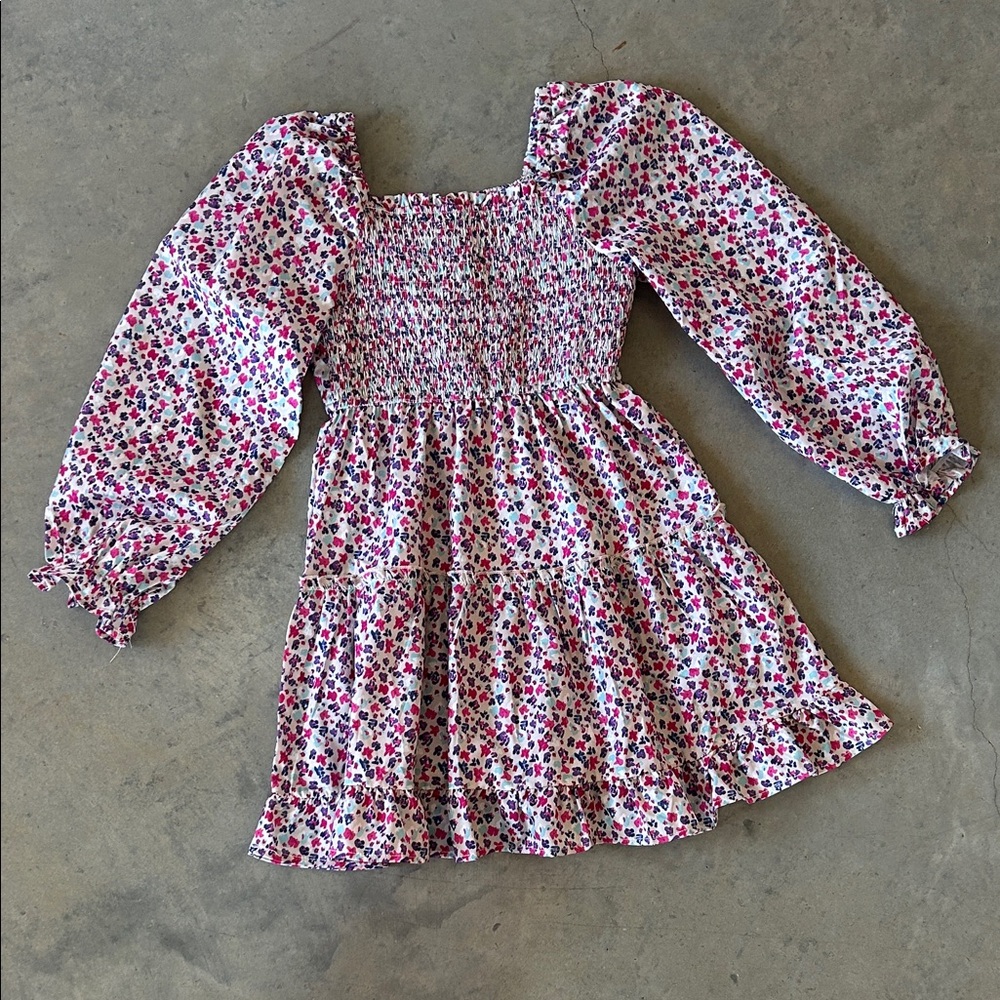 Hayden Girls Floral Long Sleeve Dress - Pink and White